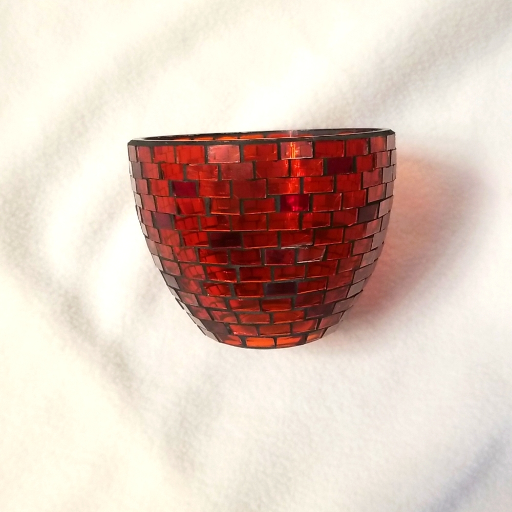 *NWOT* Glass Candle Holder, Red